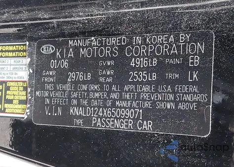 2006 Kia Amanti from USA, damaged, VIN KNALD124X65099071